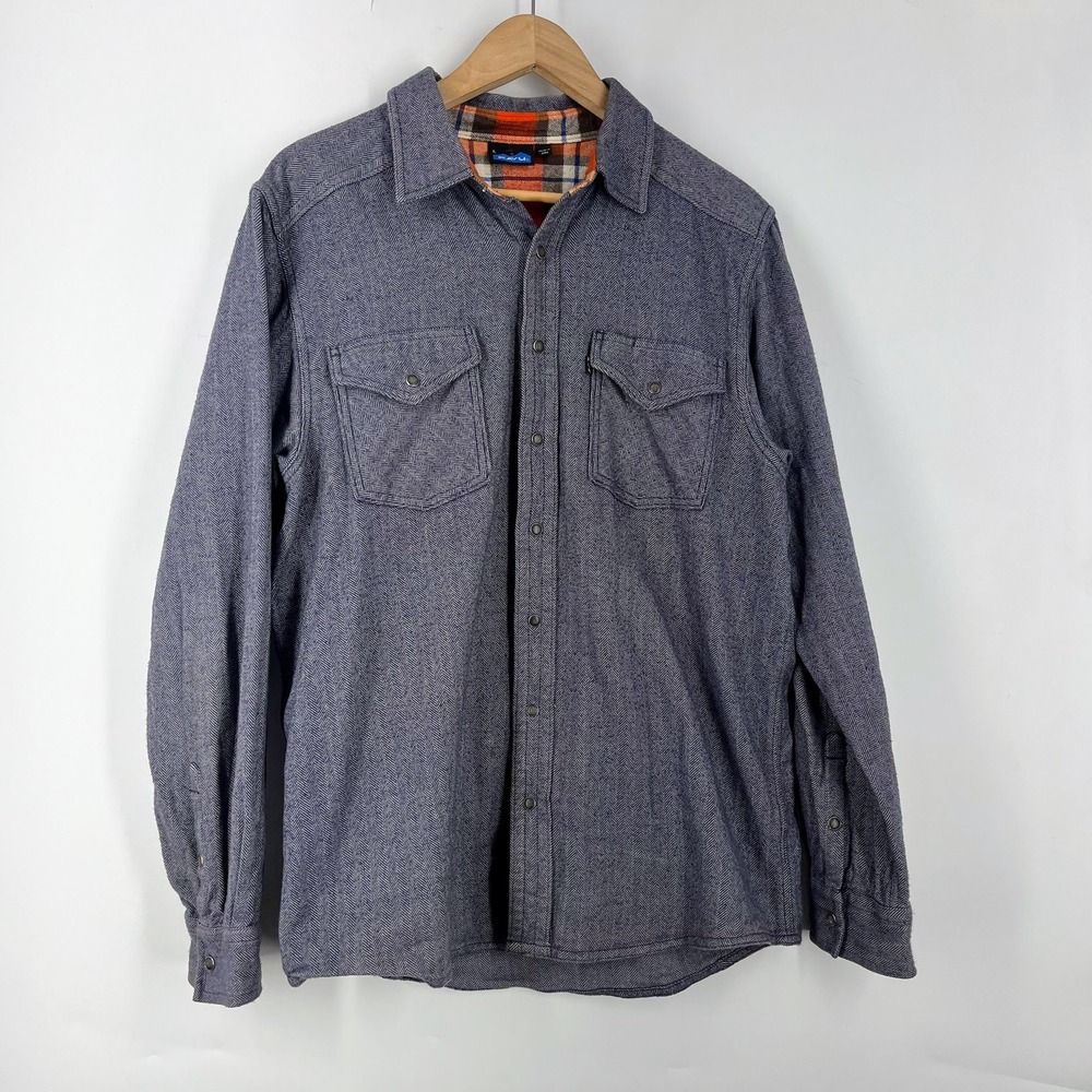 Kavu Mens Herringbone Flannel Lined Snap Down Lined Shirt Size L